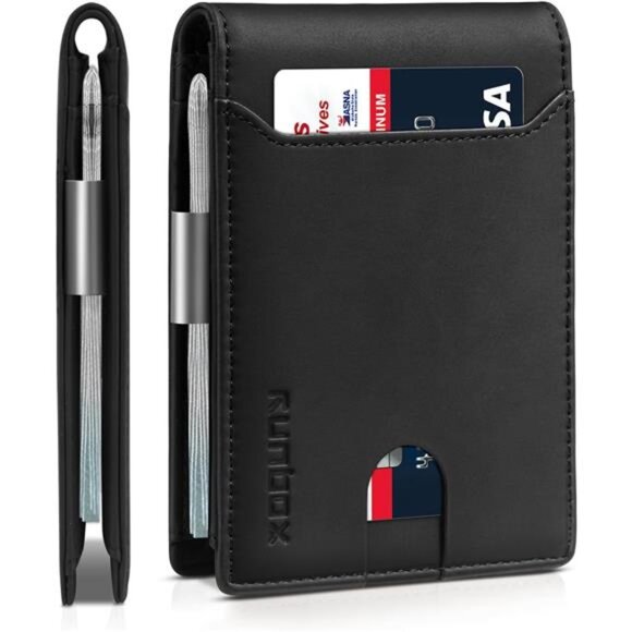Slim Wallets for Men Bicolor Crazy Horse Black